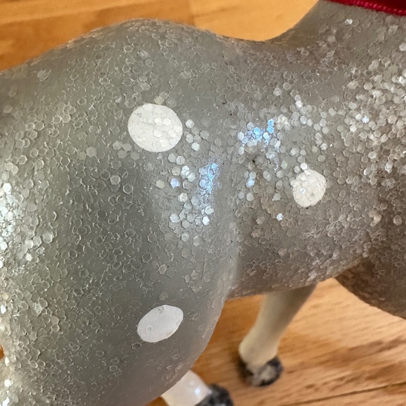 Retro Gray Blue Christmas Deer Glitter Red Bow 10" - Picture 7 of 12